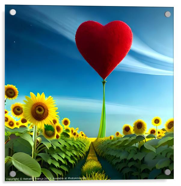 Plant flower, Valentine's Day, love, heart, beauty, landscape, nature, moon, sky, stars Acrylic by Reinaldo França