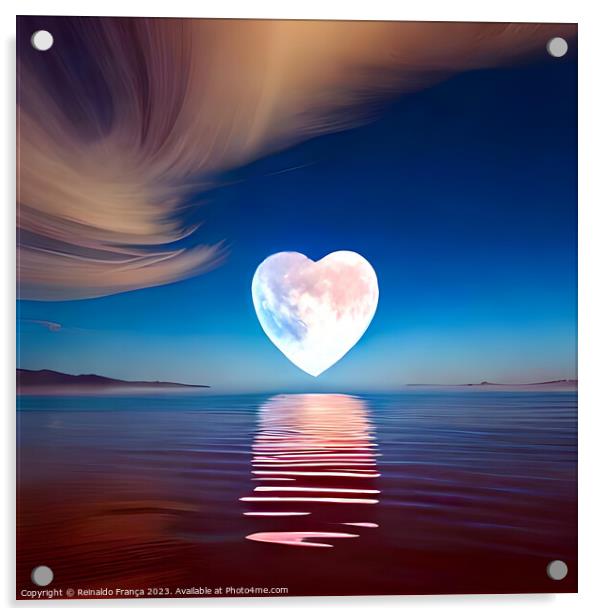 Valentine's Day, love, heart, beauty, landscape, nature, moon, sky, stars Acrylic by Reinaldo França