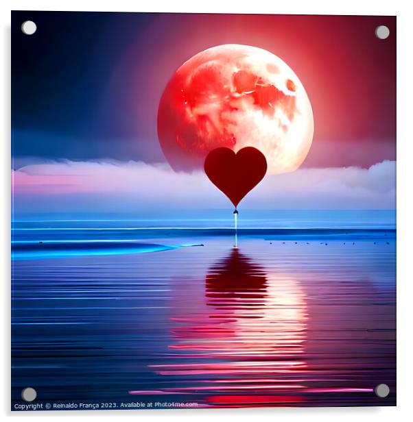 Valentine's Day love heart beauty landscape nature moon sky stars Acrylic by Reinaldo França