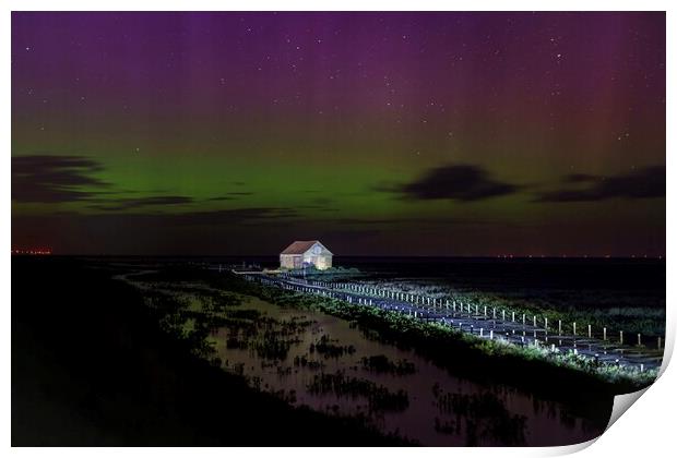 Aurora over the old coal barn Print by Gary Pearson