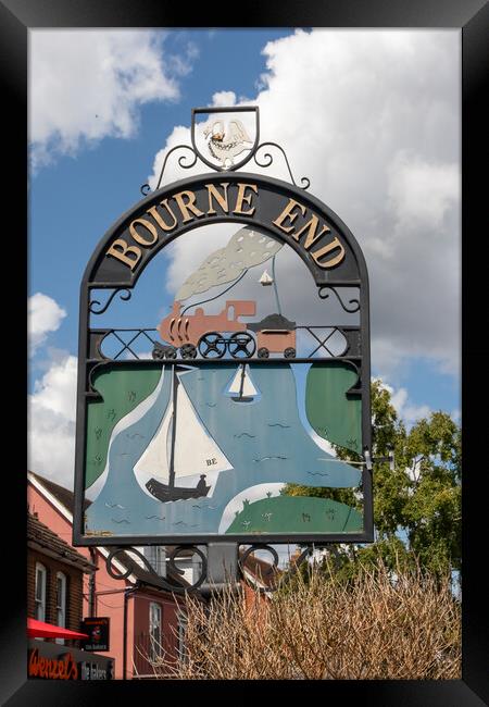 Sign for Bourne End a village on the River Thames Framed Print by Kevin Hellon