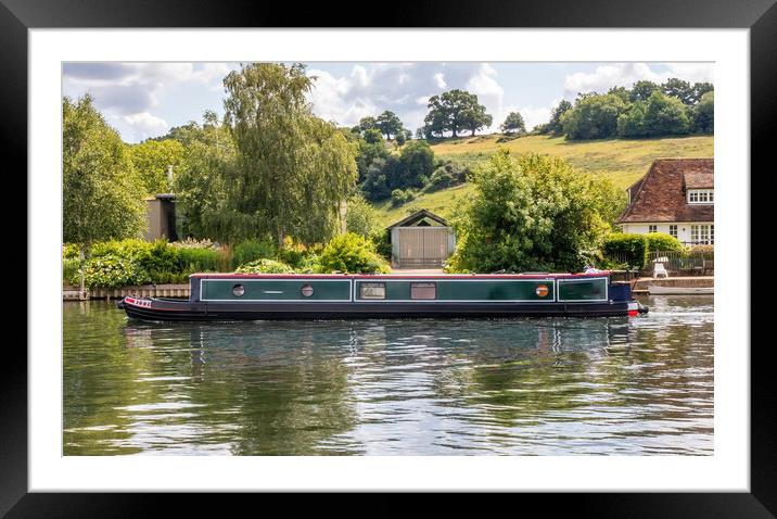 Narrowboat on the River Thames at Hambleden Framed Mounted Print by Kevin Hellon