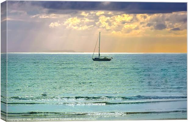 Lyme Regis Sailing Boat Canvas Print by Alison Chambers