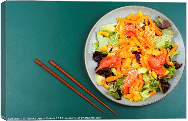 Asian salad with smoked trout, space for text Canvas Print by Mykola Lunov Mykola