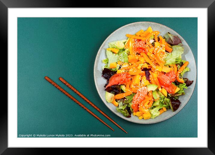 Asian salad with smoked trout, space for text Framed Mounted Print by Mykola Lunov Mykola