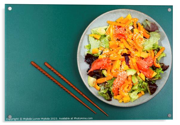 Asian salad with smoked trout, space for text Acrylic by Mykola Lunov Mykola
