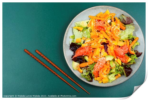 Asian salad with smoked trout, space for text Print by Mykola Lunov Mykola