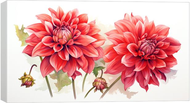 Watercolour Red Dahlias Canvas Print by Steve Smith