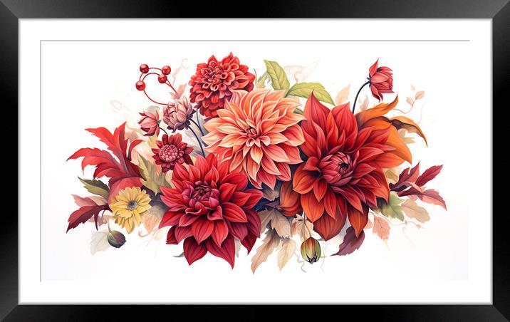 Watercolour Red Dahlias Framed Mounted Print by Steve Smith