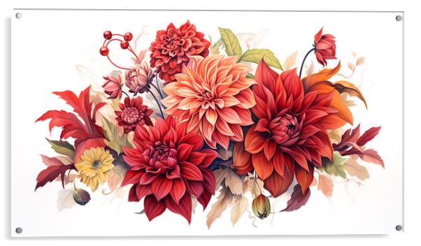 Watercolour Red Dahlias Acrylic by Steve Smith