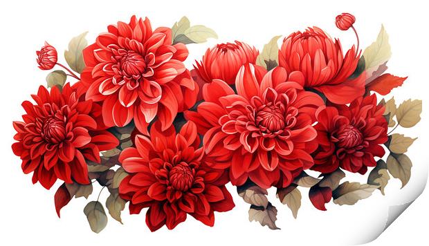 Watercolour Red Dahlias Print by Steve Smith