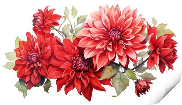 Watercolour Red Dahlias Print by Steve Smith