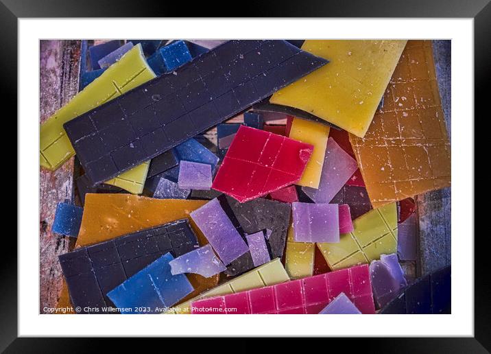 yellow blue orange and pink parts of candle wax Framed Mounted Print by Chris Willemsen