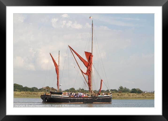 Thames Barge Hydrogen on the River Chelmer Framed Mounted Print by Elaine Hayward