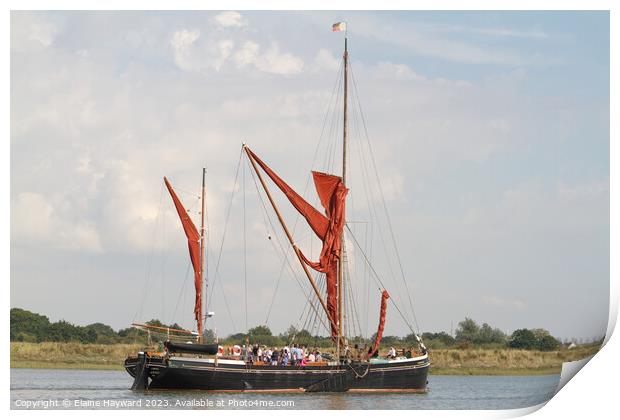 Thames Barge Hydrogen on the River Chelmer Print by Elaine Hayward