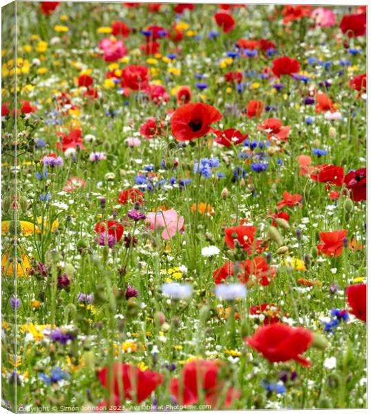wild flowers with poppies Canvas Print by Simon Johnson