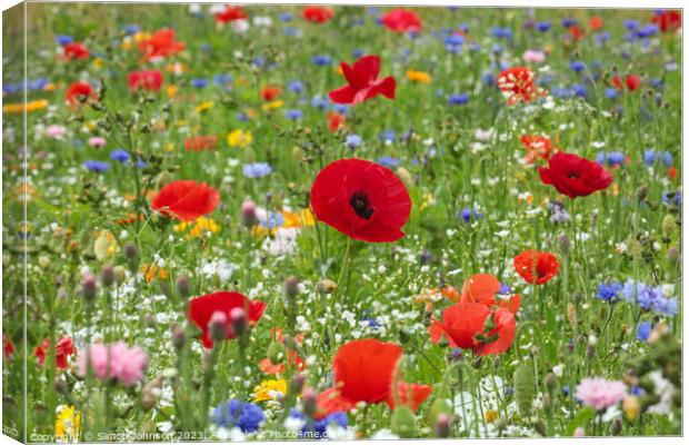 poppies and wild flowers Canvas Print by Simon Johnson