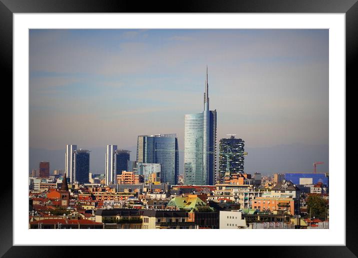 Milan skyline with modern skyscrapers in Porto Nuovo business district, Italy. Panorama of Milano city for background Framed Mounted Print by Virginija Vaidakaviciene