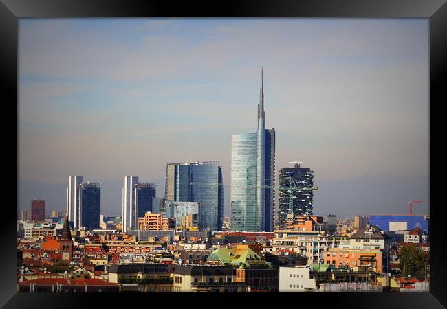 Milan skyline with modern skyscrapers in Porto Nuovo business district, Italy. Panorama of Milano city for background Framed Print by Virginija Vaidakaviciene