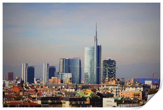 Milan skyline with modern skyscrapers in Porto Nuovo business district, Italy. Panorama of Milano city for background Print by Virginija Vaidakaviciene