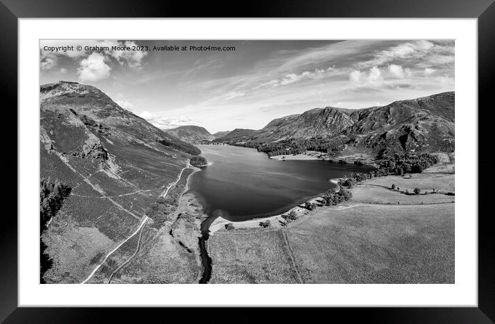 Buttermere and Crummock Water monochrome Framed Mounted Print by Graham Moore