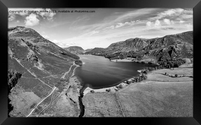 Buttermere and Crummock Water monochrome Framed Print by Graham Moore