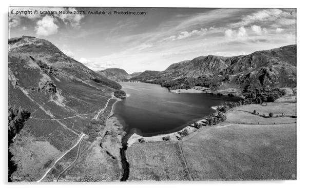 Buttermere and Crummock Water monochrome Acrylic by Graham Moore