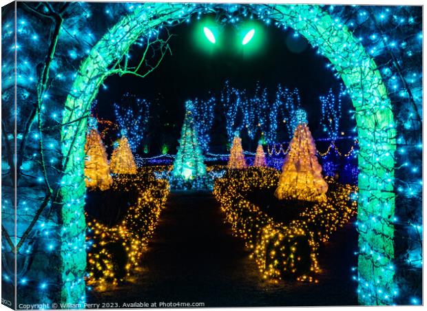Blue Green Arch Christmas Lights Van Dusen Garden Vancouver Brit Canvas Print by William Perry