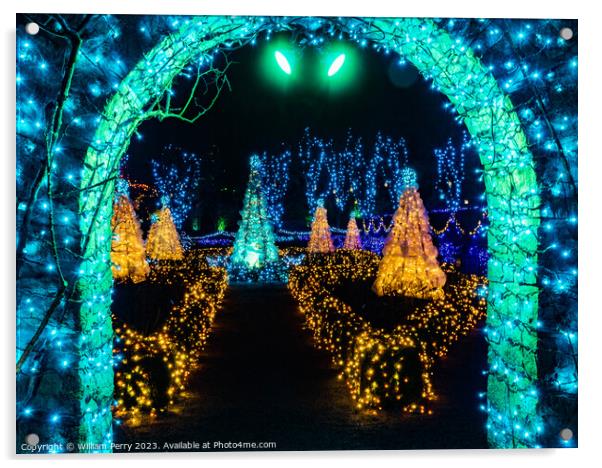 Blue Green Arch Christmas Lights Van Dusen Garden Vancouver Brit Acrylic by William Perry