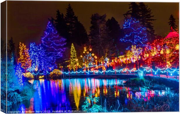 Christmas Lights Reflection Van Dusen Garden Vancouver British C Canvas Print by William Perry