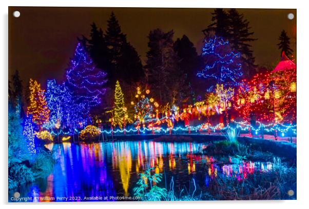 Christmas Lights Reflection Van Dusen Garden Vancouver British C Acrylic by William Perry