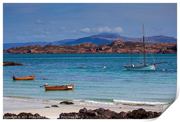 Isle of Iona beach, Sound of Mull looking towards  Print by Arch White