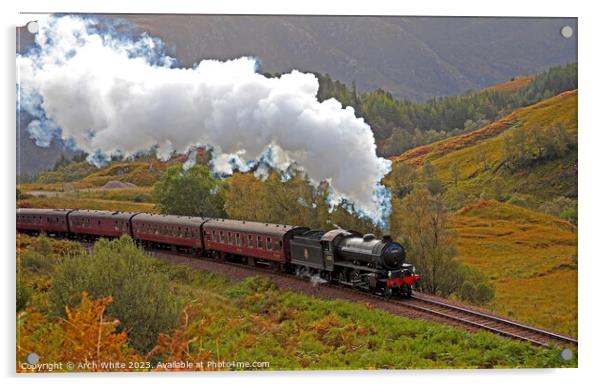 Jacobite Steam Train, West Highland Line, Lochaber Acrylic by Arch White