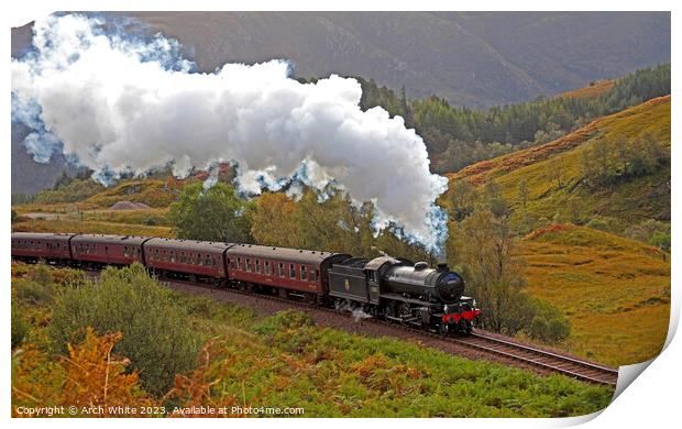 Jacobite Steam Train, West Highland Line, Lochaber Print by Arch White