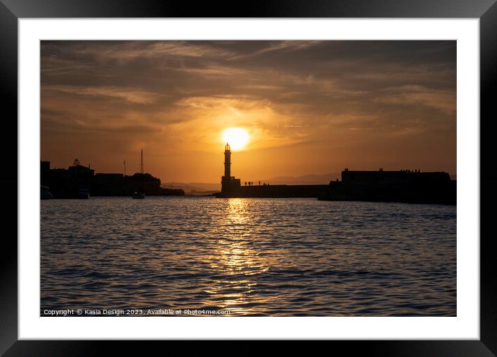 Radiant Sunset over Chania Harbour Framed Mounted Print by Kasia Design