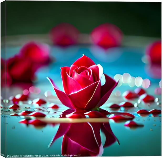 Flowers Pink Beauty Colors Lake Water Sky Moon Valentine's Day Love Canvas Print by Reinaldo França