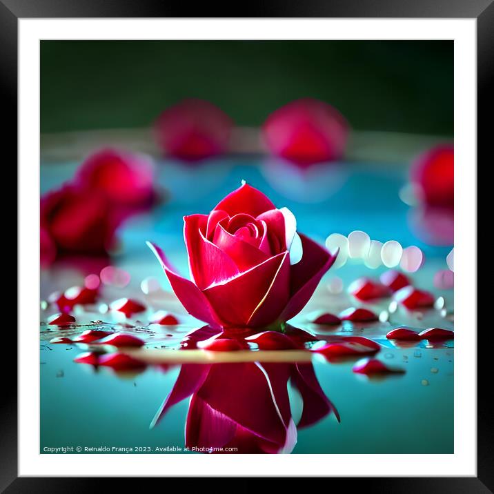 Flowers Pink Beauty Colors Lake Water Sky Moon Valentine's Day Love Framed Mounted Print by Reinaldo França