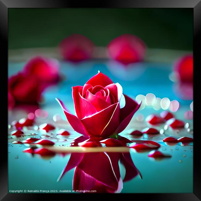 Flowers Pink Beauty Colors Lake Water Sky Moon Valentine's Day Love Framed Print by Reinaldo França