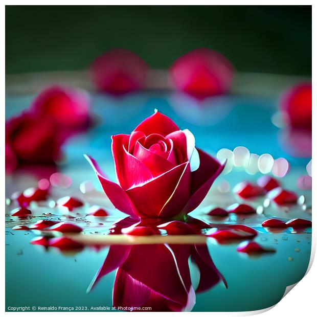 Flowers Pink Beauty Colors Lake Water Sky Moon Valentine's Day Love Print by Reinaldo França