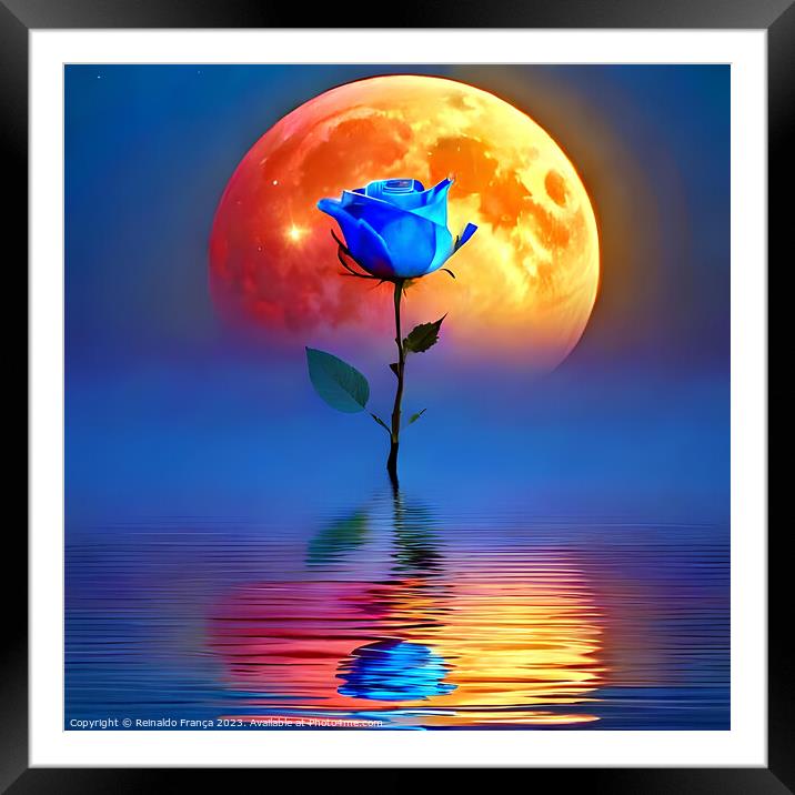 Flowers Pink Beauty Colors Lake Water Sky Moon Valentine's Day Love Framed Mounted Print by Reinaldo França
