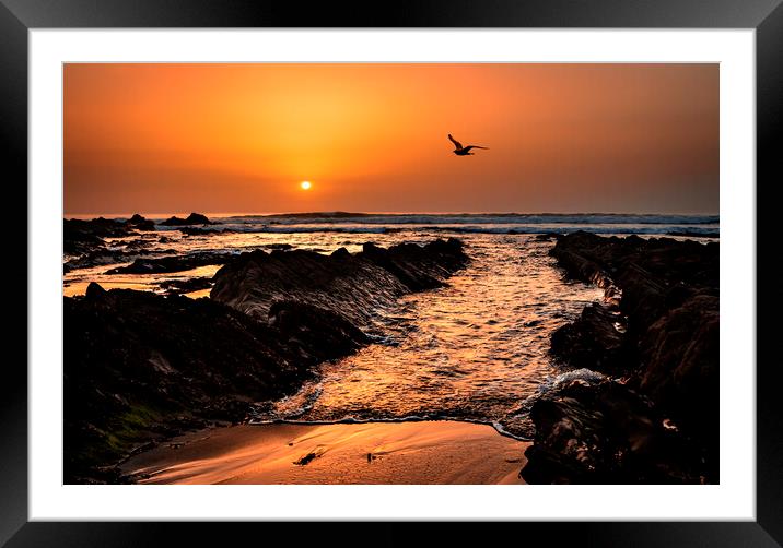 Widemouth Sunset, Cornwall Framed Mounted Print by Maggie McCall