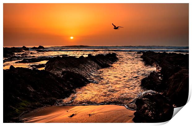 Widemouth Sunset, Cornwall Print by Maggie McCall
