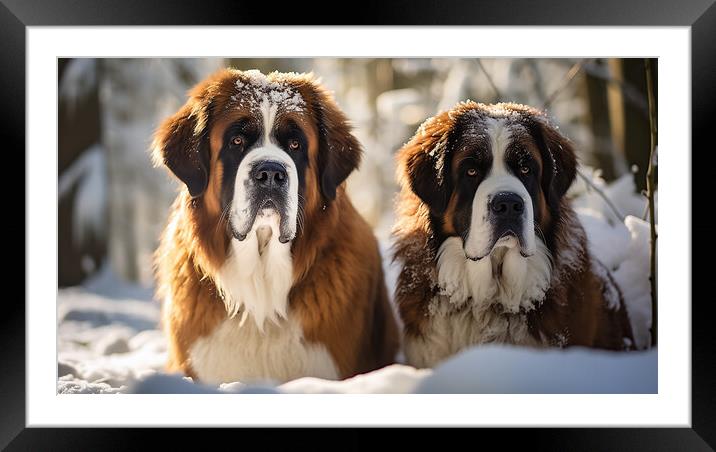 St Bernard Dogs Framed Mounted Print by Steve Smith