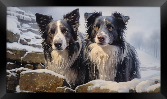 Border Collies In Winter Framed Print by Steve Smith