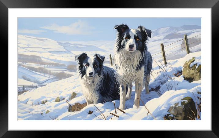 Border Collies In Winter Framed Mounted Print by Steve Smith