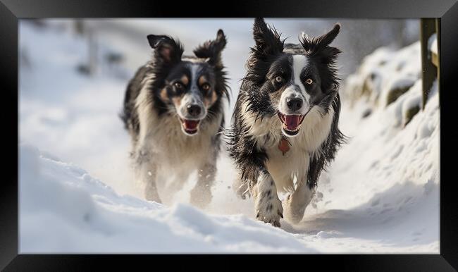 Border Collies In Winter Framed Print by Steve Smith