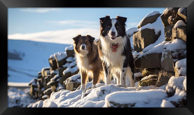 Border Collies In Winter Framed Print by Steve Smith