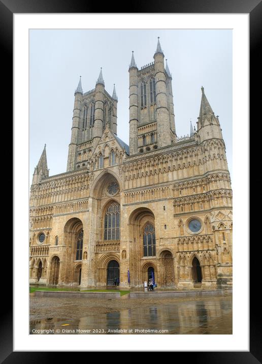 Lincoln Cathedral Rainy Day Framed Mounted Print by Diana Mower