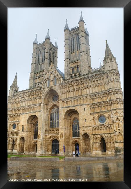 Lincoln Cathedral Rainy Day Framed Print by Diana Mower