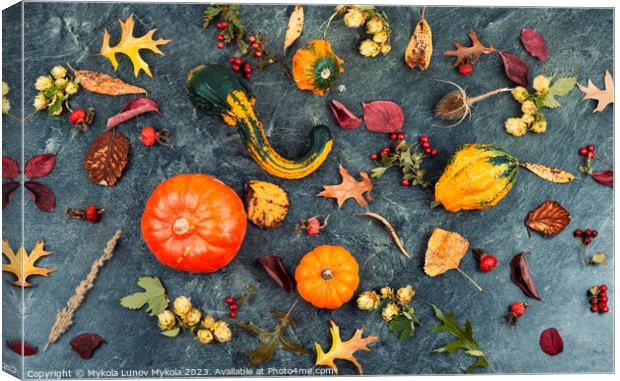 Autumn pumpkins, autumn harvest. Canvas Print by Mykola Lunov Mykola